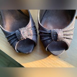 Nina chocolate brown peep toe satin pumps